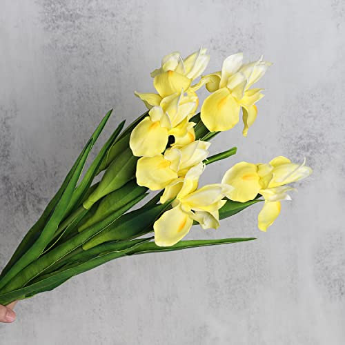 huaao Lot de 6 Fleurs Iris Artificielles Longues Tiges Artificielles, Décoration pour Bouquet de Mariage Fête Maison avec Cuisine, Décoration de Table, Jaune