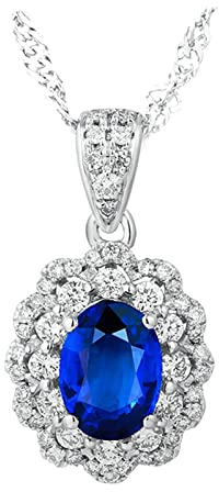 Lieson Anhänger Kette Damen, Damen Halskette 750 Weißgold mit Anhänger Blumen mit Saphir 1.56ct Hochzeit Kette Damen Weißgold Charms
