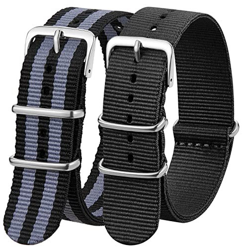 Garrulax Nylon Uhrenarmbander for Damen and Herren Quick Release Uhrenarmband 18mm / 20mm / 22mm (Black Grey+Black, 18mm)