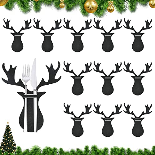 DONGSZQ Gabel Weihnachtsdeko,12 Stück Bestecktaschen Weihnachten,Weihnachtsbesteck Tasche,für Tischparty, Ornament, Abendessen, Bestecktaschen Christmas Party Decoration