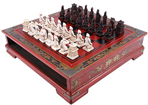 Peukerty checs en Bois Chinois en Terre Cuite Guerriers checs en Bois Do Sculpture ReSine Chessman NoL Anniversaire Premium: d'echecs pour 2 joueurs partir de 8 ans