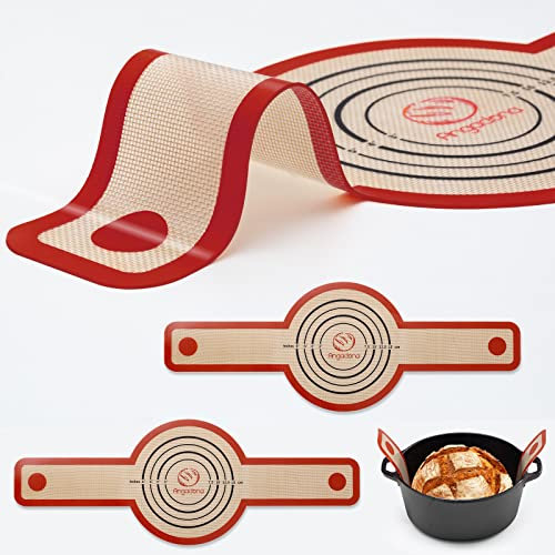 Silikon Brotschlinge Dutch Oven - Antihaft & Leicht zu Reinigen Wiederverwendbare Brotbackmatte Mit Extra Langen Griffen, Brotbackblech Liner 2 Braun Set für Übertragbaren