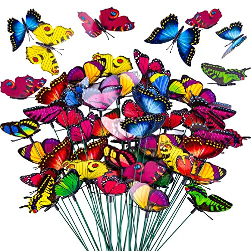VGOODALL 50 Stück Schmetterlings-Gartendekorationen, 29.2 cm Schmetterlingspieße, Ornamente, künstliche wasserdichte Schmetterlinge für Blumenstrauß, Outdoor, Innenhof, Blumenbeet, Heimdekoration
