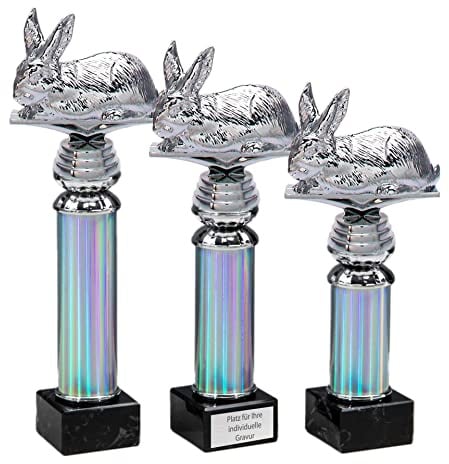 eberin · Hasen Pokale mit Wunschgravur · Kaninchen auf Silbersäule/Marmor · Ostern · Osterhase-Pokal · Osterpokal · Kaninchenzucht Auszeichnung · Pokal in 3 Größen erhältlich ·