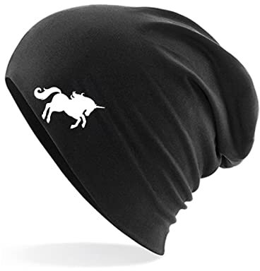 Huuraa Beanie Einhorn Silhouette Geschenk Black Einhorn Präsent
