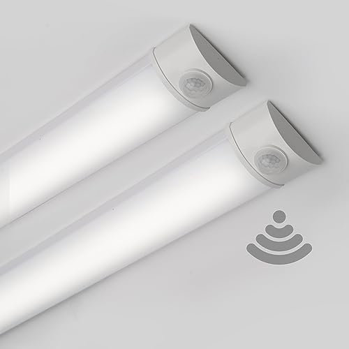 Sundertech Motion Sensor LED Batten Light (Pack of 2) 3FT 90cm with 3 Color Options (3000K 4000K 6500K) for Wall/Ceiling Mounting in Aisles Stairs and Garages
