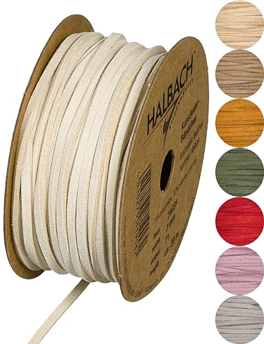 Halbach Seidenbänder veganes Lederband | Breite 3mm Länge 20m | Kunst Lederschnur zur Herstellung von Armbändern | 100% veganes Lederimitat Band für DIY Handwerk, Farbe: beige