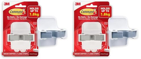 Command 17007-ES Broom Gripper, 2 Adhesive Strips, Suitable for storing brooms and mops up to 1.8 kg (Pack of 2)
