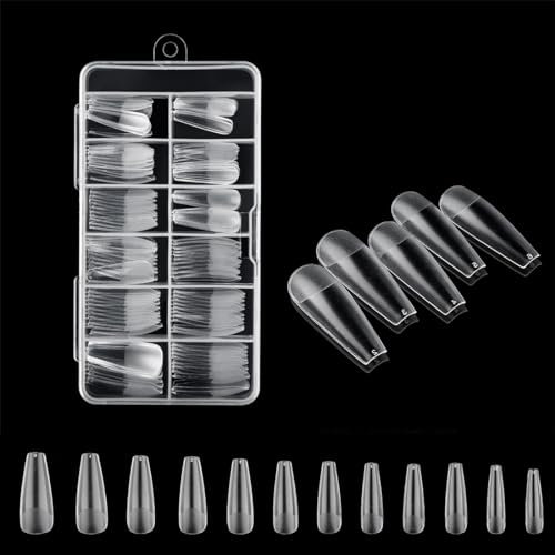 JSKWIKE 120 Pcs Uñas Postizas Transparentes 12 Tamaños Tips Uñas Gel Nail Tips Cobertura Total Kit de Uñas para Salón Casa