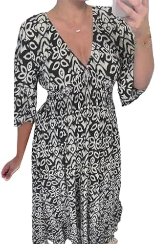 GuyAna V-Neck Floral Dress,Women's Plus-Size Super Fairy V-Neck Floral Dress Beach Holiday Beach Skirt Long Skirt