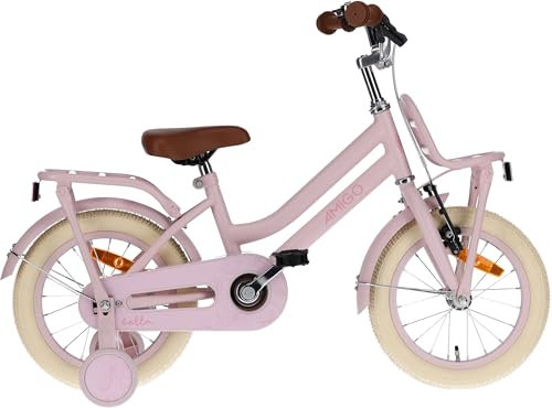 AMIGO Bella - Kinderfahrrad - 14 Zoll - mit Handbremse, Rücktritt, Lenkerpolster und Stützräder - ab 4-5 Jahr - Rosa