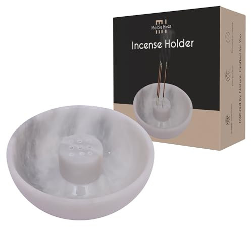 Porte-encens en marbre - Beau brûleur d'encens en marbre naturel pour bâtons - Porte-encens robuste, idéal pour la méditation, la combustion d'encens, pour la décoration de la maison, pour saisir