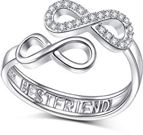 Flyow S925 Sterling Silber Unendlichkeit Liebe bester Freund Ring einstellbar Freundschaft Geburtstag Geschenke für Frauen