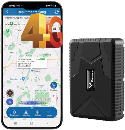 Winnes Smart GPS Tracker 4G-TK915 Anti-theft & Long Range & Accurate Tracking Device for Car,Van, Motorcycle, Caravan Strong Magnetic & Waterproof & Free SIM Card & Big Battery Long Life