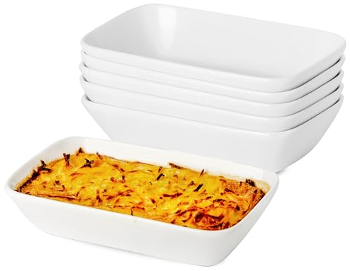 XINLTC 13.5oz Ceramic Baking Dish 6 Pack, 7×4.3x1.5 Inch Rectangle Baking Dish Individual Portion Baking Pan for Oven Microwave Air Fryer Toaster Oven, Porcelain Oval Ramekins Oven Safe