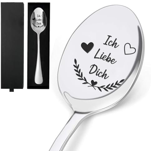 GLOBLELAND Kaffeelöffel mit Gravur Ich Liebe Dich, Hochzeitsgeschenk für Brautpaar, Löffel aus Edelstahl Mit Geschenkbox, Geschenke für Paar Ostern Jahrestag Valentinstag Weihnachten 19cm