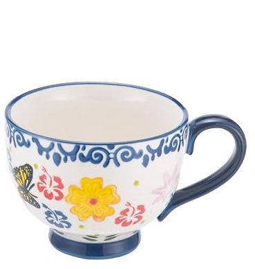 Plutreas Tazza in ceramica dipinta a mano, 450 ml, realizzata a mano (farfalla)