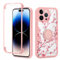 Yoedge Kickstand Phone Case for iPhone 13 Pro Max 6.7, 360°Rotatable Magnetic Ring Holder Cases,Full Body Shockproof Silicone TPU Back Cover with Built-in Screen Protector, Cherry Flower