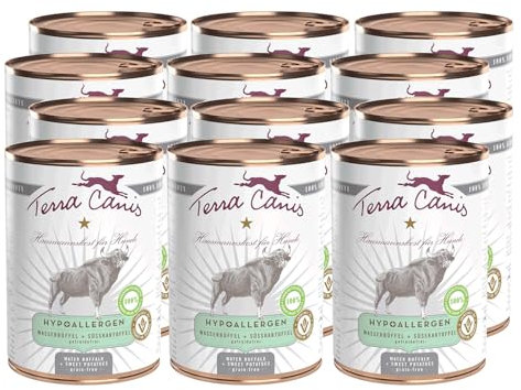 Terra Canis Wasserbüffel mit Süßkartoffel - Hypoallergen Nassfutter, 12x400g I Premium Hundefutter in 100% Lebensmittelqualität Aller Rohstoffe I Allergenarm, Getreide & glutenfrei