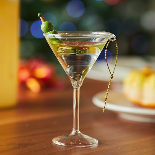 JOIEDOMI Martini Cocktail Blown Glass Large Christmas Ornaments for Christmas Tree Hanging Ornament Outdoor Christmas Decorations Indoor, Xmas Drinks Christmas Party Favors Presents Gifts