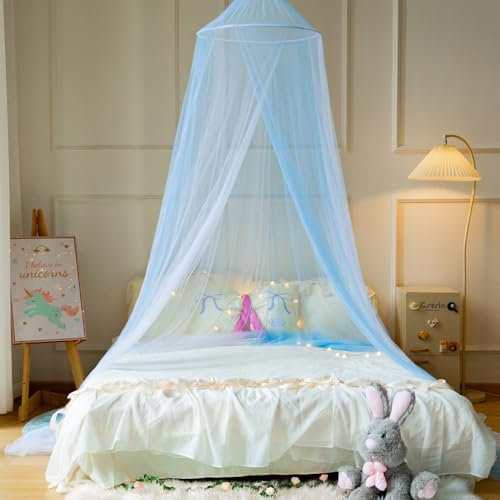 Wnqou weißes blaues Bett Baldachin Moskitonetz für Mädchen Bett Netz, Prinzessin Baldachin für Kinder Bett Zimmer Dekor