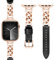 Aniaboho Lederarmband Kompatibel mit Apple Watch Armband 45mm 44mm 49mm 42mm, Lederband Ersatzband mit Metallkette für iWatch Ultra 2 1 10 SE 9 8 7 6 5 4 3 2 Armband,Schmuck für Fraue,Schwarz/RoséGold