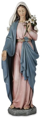 Grace4Joy Statue der gesegneten Mutter – 35,6 cm große Figur der Heiligen Maria mit Lilien, Elegante Heimdekoration, handbemalte Madonna-Jungfrau Maria-Statue, Renaissance-Kollektion.