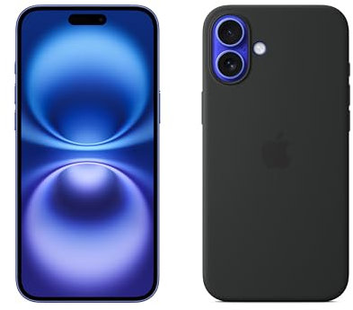 Apple iPhone 16 Plus (128 GB) - Azul Ultramar + Funda de Silicona con MagSafe - Negro