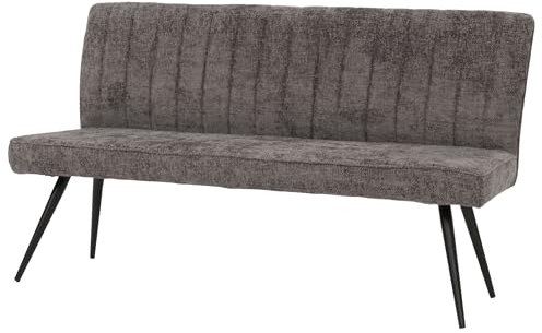 Sitzbank HWC-K16, Esszimmerbank Bank Polsterbank, Rückenlehne Stoff/Textil Chenille Metall 160cm - grau-braun