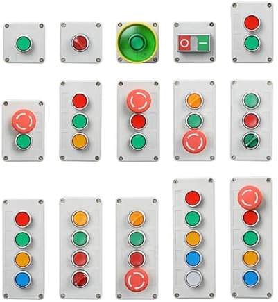 Control box with light button switch 24V / 220V with emergency stop button self reset industrial switch waterproof box(3 MushroomRedGreen,24V)