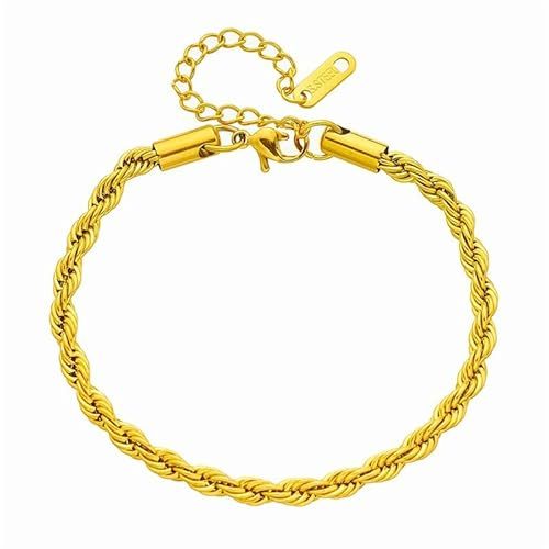 ALANETA Bracelet chaîne en cordon tressé doré pour homme – Acier inoxydable 304 plaqué or 18 carats – Design élégant et durable. Réglable de 18 à 23 cm (CORDON TRESSÉ 5mm)