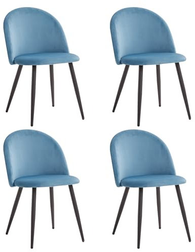 DEYARNA HOME 4er Set Moderner Esszimmerstühle mit Samt,Stilvolles Vintage Design, Gepolsterte Küchenstühle mit Schwarzen Metallfüßen (Blau/Schwarz Füße)
