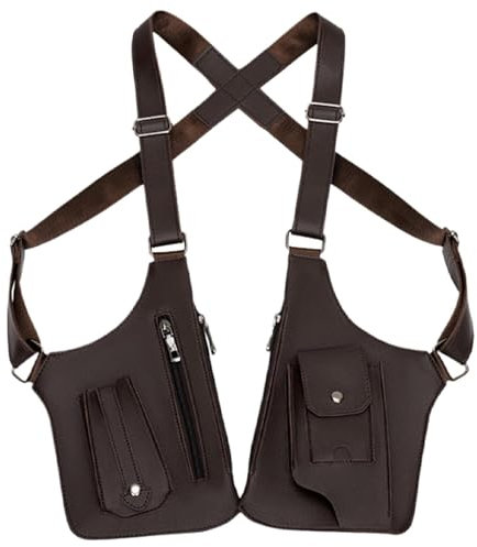 Sac Multi-Poches Antivol Portefeuille Avec Sangle Sous Les Bras Étui de Téléphone Réglable Harnais en Cuir PU Double Bandoulière pour Hommes