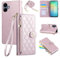 Rosbtib Hülle für Samsung Galaxy A06 5G 2025/Galaxy A06 4G 6.7, Handytasche aus PU-Leder mit Rautengitter-Stickerei, Galaxy A06 Hülle Flip Klappbare mit Handschlaufe und langem Trageriemen, Rosa