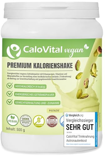 Alimento para beber con alto contenido calórico vegano batido de calorías para aumentar | Comida para astronautas con carbohidratos Proteína Vitaminas y Minerales Alta dosis | CaloVital (pistacho)