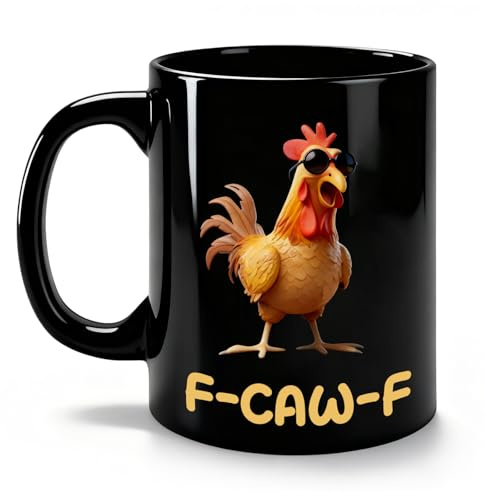 Wsndyjia FCF Funny Chicken Mug, 11oz Ceramic Coffee Mugs, 2026 Funny Meme Rooster Milk Mugs Tea Cup Rooster Coffee Cups Valentines Gifts for Men Women (No Sound) (Black)