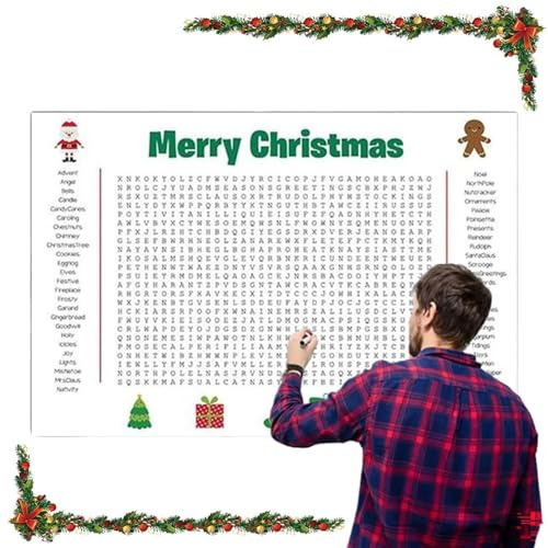 Poster mit gemischten Wörtern zu Weihnachten | 91 x 61 cm interaktives Familienspiel für saisonale Partys – für Haus, Schule, Wohnung, Hotel, Esszimmer, Wohnzimmer