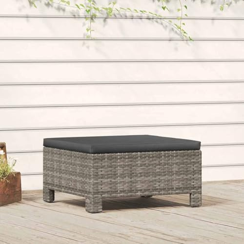 JHQHSM Gartenhocker mit Kissen Grau Poly Rattan Stahlrahmen Sitzgelegenheit Outdoor Relax