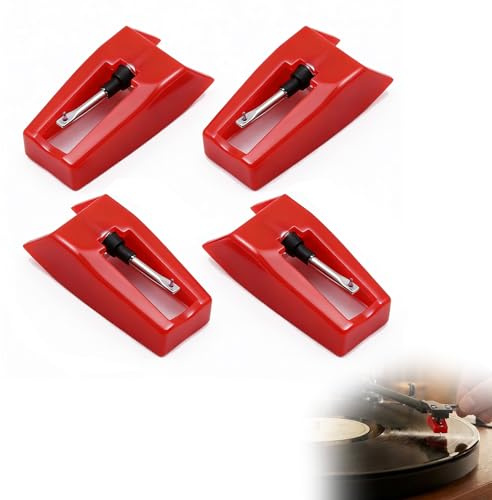 Jetstream 4 Piezas Aguja Tocadiscos, Agujas de Repuesto para Tocadiscos, Agujas para Tocadiscos Universal, Aguja de Tocadiscos, Compatible con Tocadiscos y Gramófono, Rojo