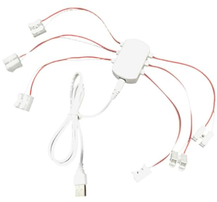 DuskHaven 5V USB Netzteil für Miniaturbeleuchtung, Kabelverteiler für Miniaturbeleuchtung, Puppenhaus, Modelleisenbahn, 6 Anschlüsse