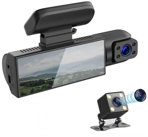 ILLUMAS Wireless Network Dash Cam for Cars, 1080P Full HD Front & Cabin Dual Camera, IR Night Vision, IPS touchscreen, 5 Screen-Switching Methods, G-Sensor & Loop Recording with Storage Card (64G)