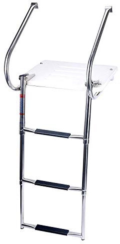 Amarine Made 3 Step in-Board Outboard Transom Platform Telescoping Boat Ladder Stainless Steel Swim Platform for Swimming Pool Pontoon Dock Collapsible Step Ladder with 2 Handrails
