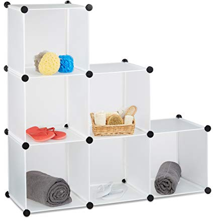 Relaxdays Scaffale a Gradini 6 scomparti, Sistema a Incastro, Armadio, Divisorio, Aperto, Bianco