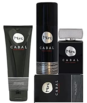 MIRO CABAL POUR HOMME 3 tlg Duft & Pflegeset: Eau de Toilette Spray 75 ml + Deodorant Spray 150 ml 24 h Schutz ohne Aluminium + Perfumed Bath and Shower Gel 250 ml