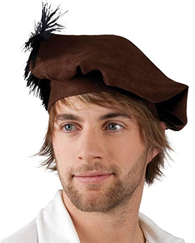 PARTY DISCOUNT® Hut Mittelalter Barett, braun mit Feder