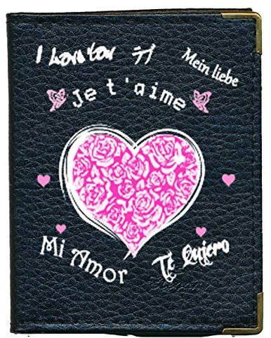 Syl'la Amour Fleur Rose Porte Carte bancaire en Cuir pour Femme Noir personnalise avec Votre prenom