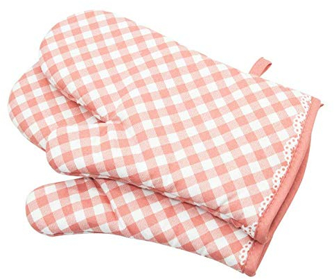 Losuya Ofenhandschuhe rutschfeste Baumwolle Gesteppte Handschuh-Küche Topflappen Kochhandschuhe, Gitter-Stil (Rosa)