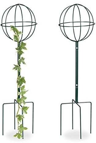 Relaxdays Set da 2 Sostegni per Piante Rampicanti, 80 cm, Supporti Rotondi con Sfera, per Aiuole e Terreno, Verde Scuro