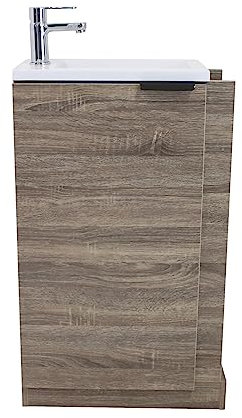 ONDÉE, Meuble Lave-Mains Woody, Plan résine sans trop Plein, 1 Porte, Fermeture Progressive, Installation réversible, Livré en kit, Largeur 57, 5cm, Finition mélaminé Bois