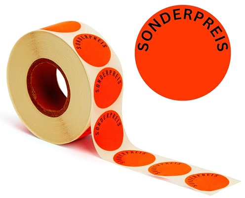 POKORNYS – Aktionsetiketten “Sonderpreis” I Etiketten für reduzierte Ware I 1.000 selbstklebende Rabattaufkleber in leuchtendem Rot I permanent haftende, runde Klebeetiketten mit Ø 32mm